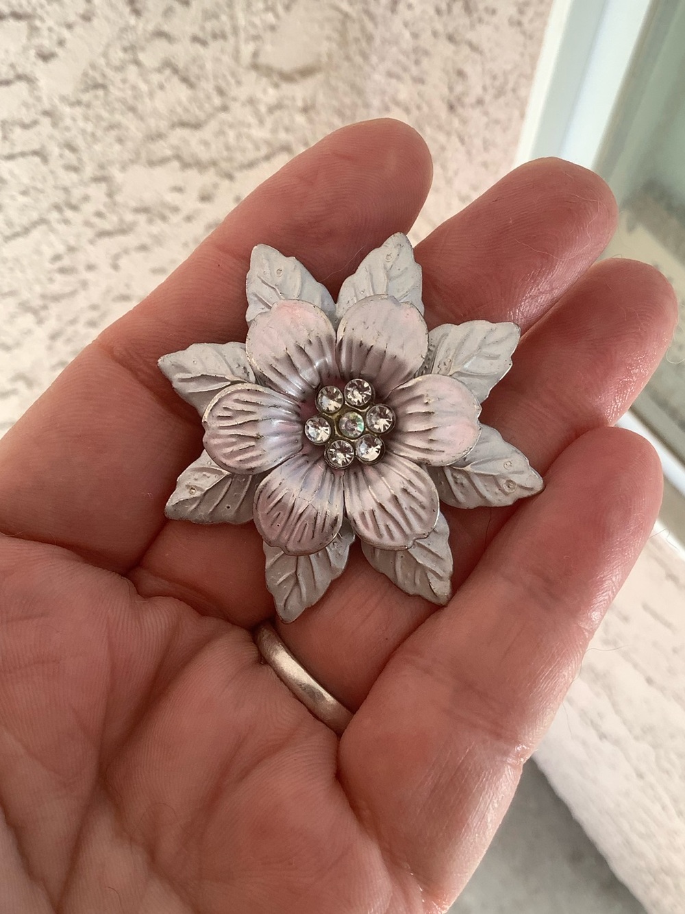 Silver-Tone cubic zirconia Flower Brooch